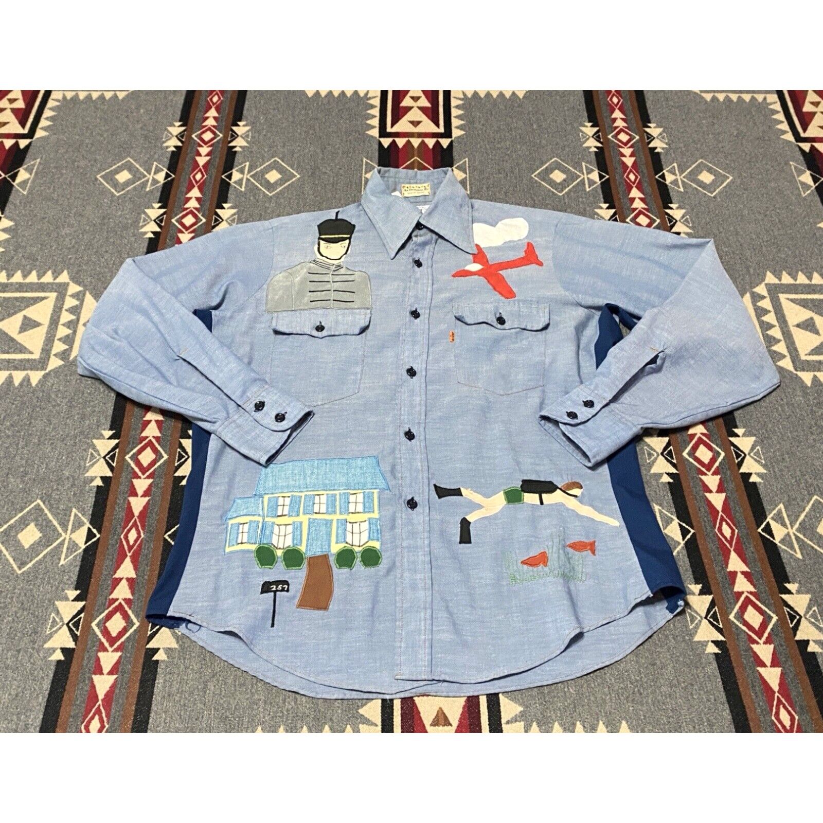 image of Levis 1978 Orange Tab Hand Embroidered Chambray Shirt Mens M VTG T78 in White (Size Medium)