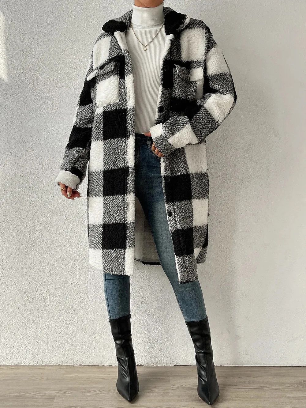 Japanese Brand Open Lapel Plush Plaid Jacket Size XL / US 12-14 / IT 48-50 - 1 Thumbnail