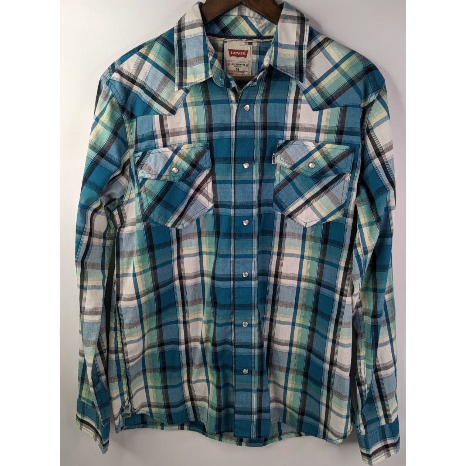 Levi's Levis Blue Plaid Long Sleeve Shirt Mens M Collared Button-Up Western Casual Size US M / EU 48-50 / 2 - 2 Thumbnail