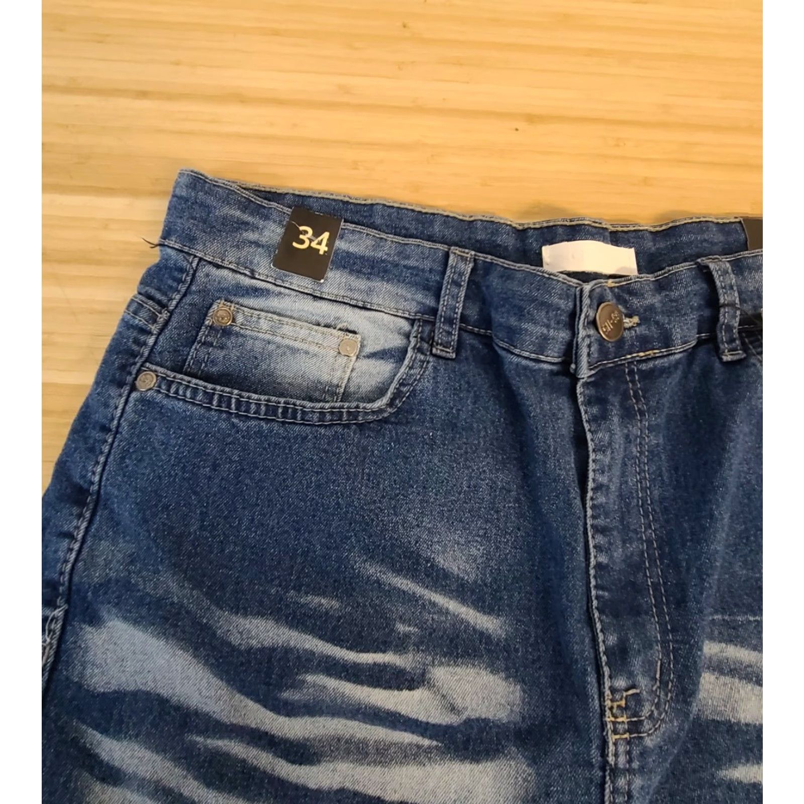 Denime GS-115 Premium Denim Jeans Pants Mens Size 34 X 30 Stretch Blue Distressed Jeans Distressed Blue XS? Size US 34 / EU 50 - 2 Thumbnail
