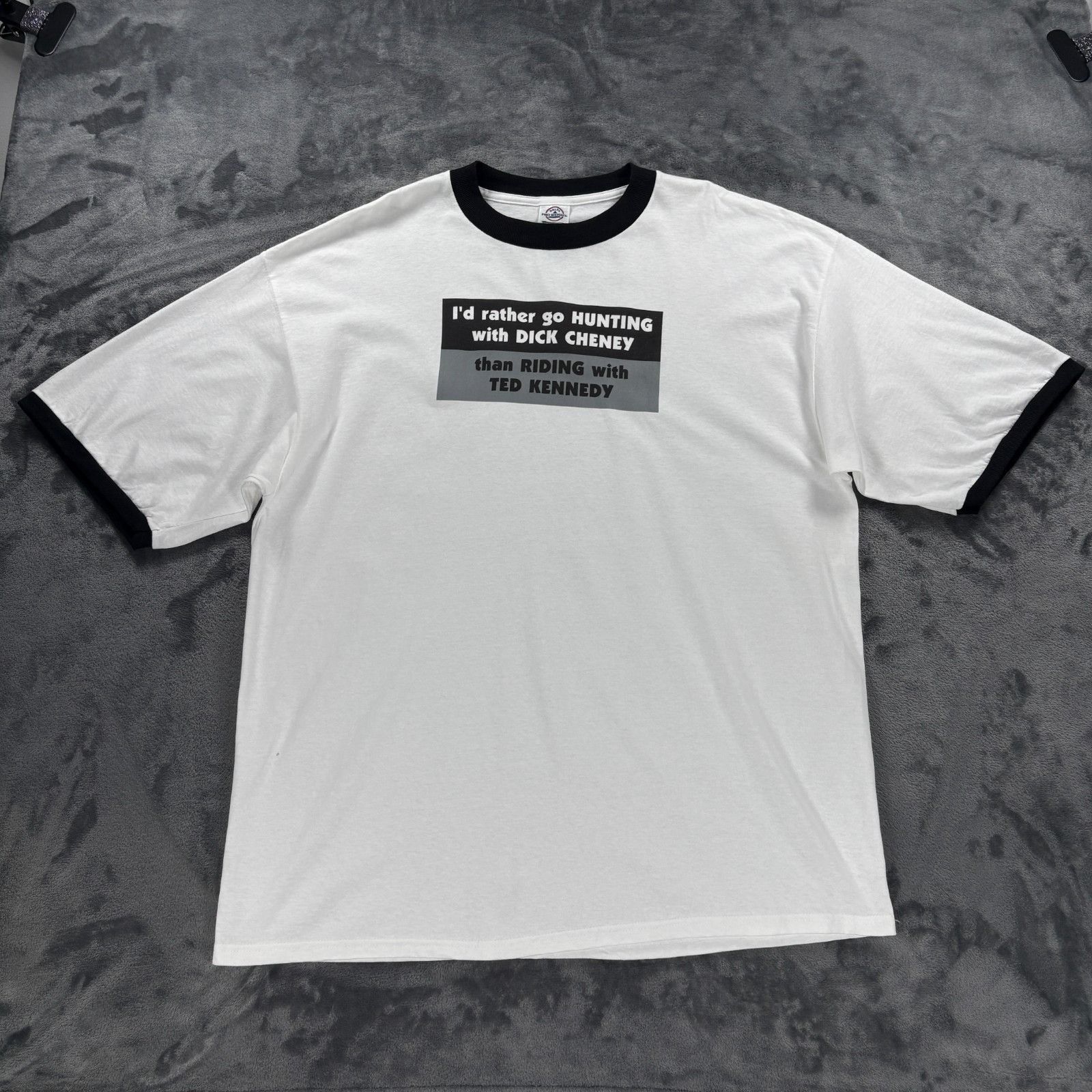 Delta VINTAGE DICK CHENEY Hunting Ted Kennedy Ringer T shirt Kenne Size US XL / EU 56 / 4 - 1 Thumbnail