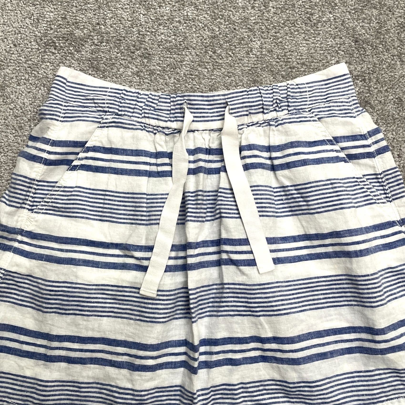 J.Crew J.CREW Mini Skirt Womens 00 Blue White Striped Linen Blend Elastic Casual Size 24" / US 00 / IT 34 - 3 Thumbnail