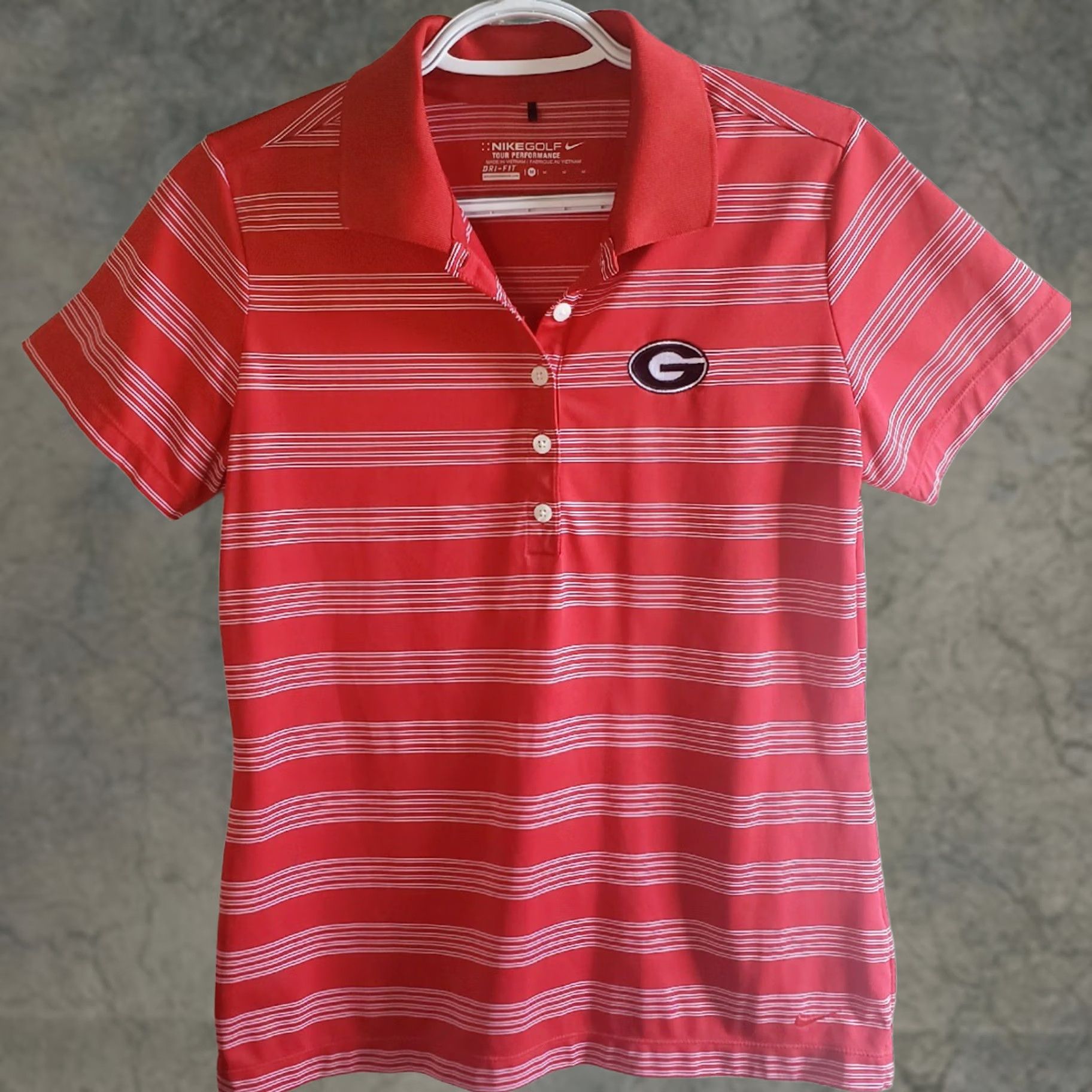 Nike Nike Shirt Womens M Red Golf Tour Performance Georgia Bulldogs Women Striped Polo Size M / US 6-8 / IT 42-44 - 1 Thumbnail