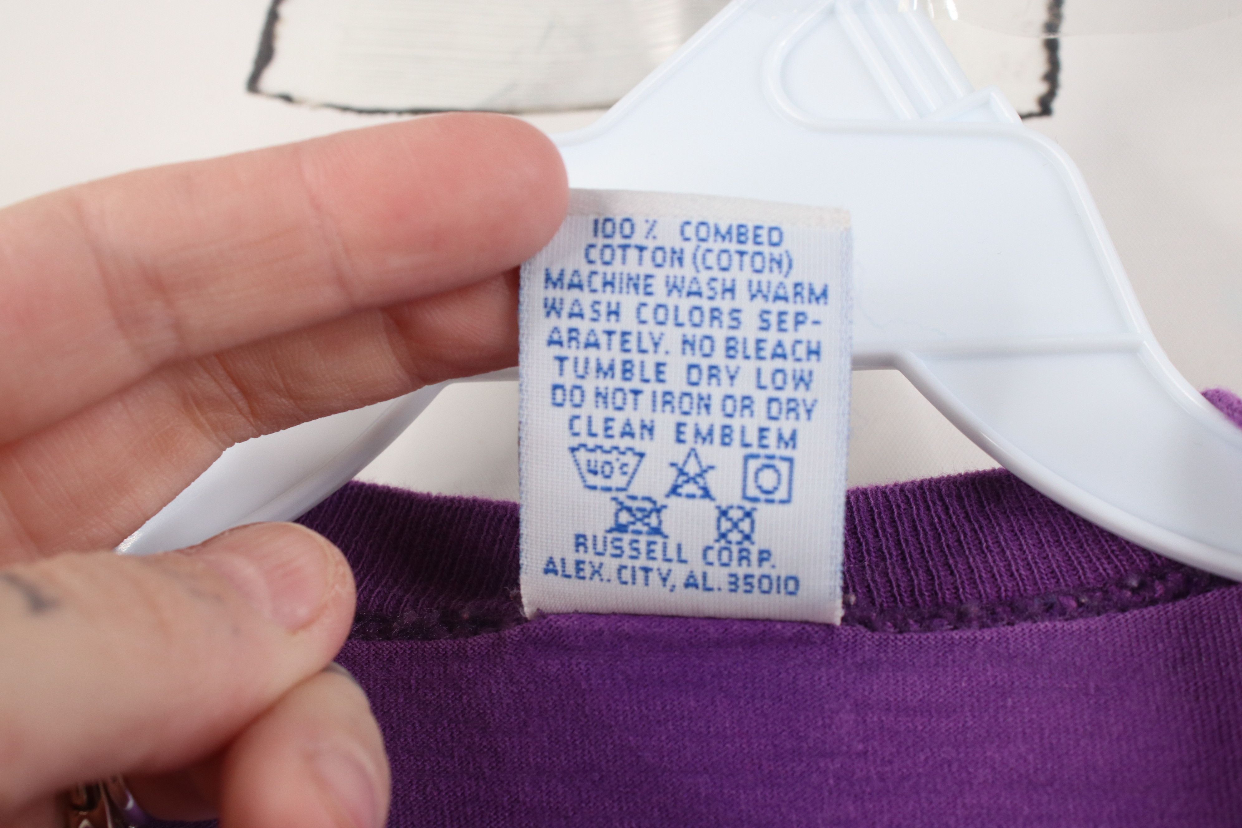 Russell Athletic Vintage 90s Russell Athletic Blank Cotton T-Shirt Purple USA Size US L / EU 52-54 / 3 - 9 Thumbnail
