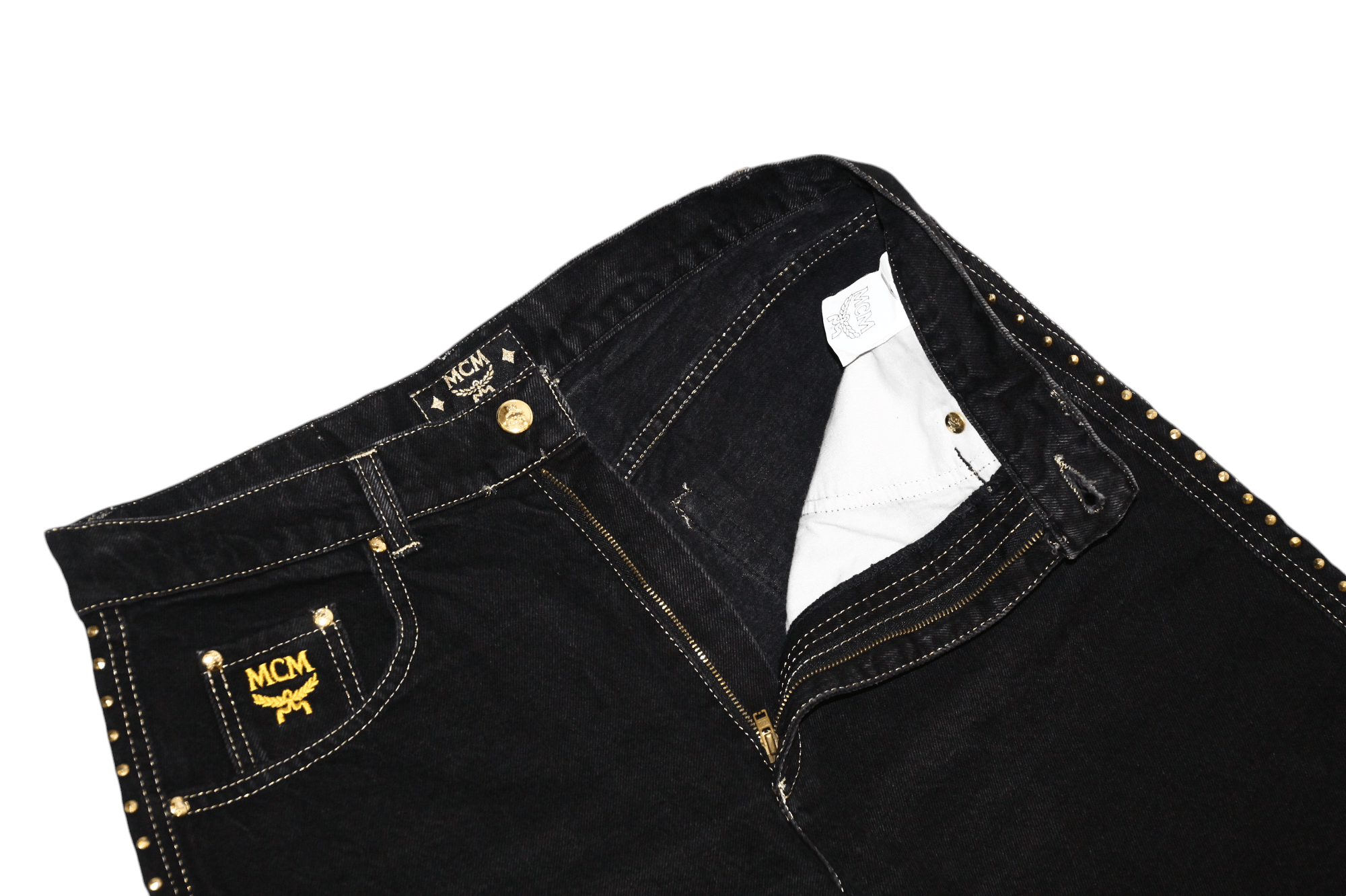 MCM RARE🔥90's MCM Studded Gold Taper Baggy Jeans Size US 32 / EU 48 - 2 Thumbnail
