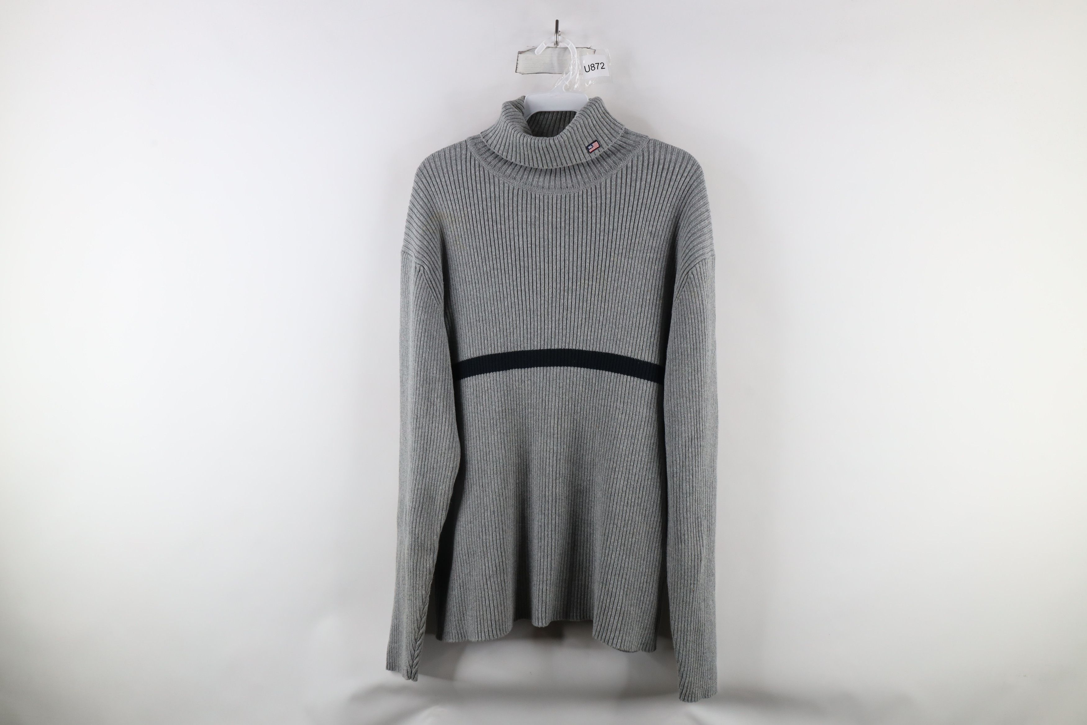 Ralph Lauren × Vintage Vintage 90s Ralph Lauren Ribbed Knit Turtleneck Sweater Gray Size US XL / EU 56 / 4 - 1 Thumbnail