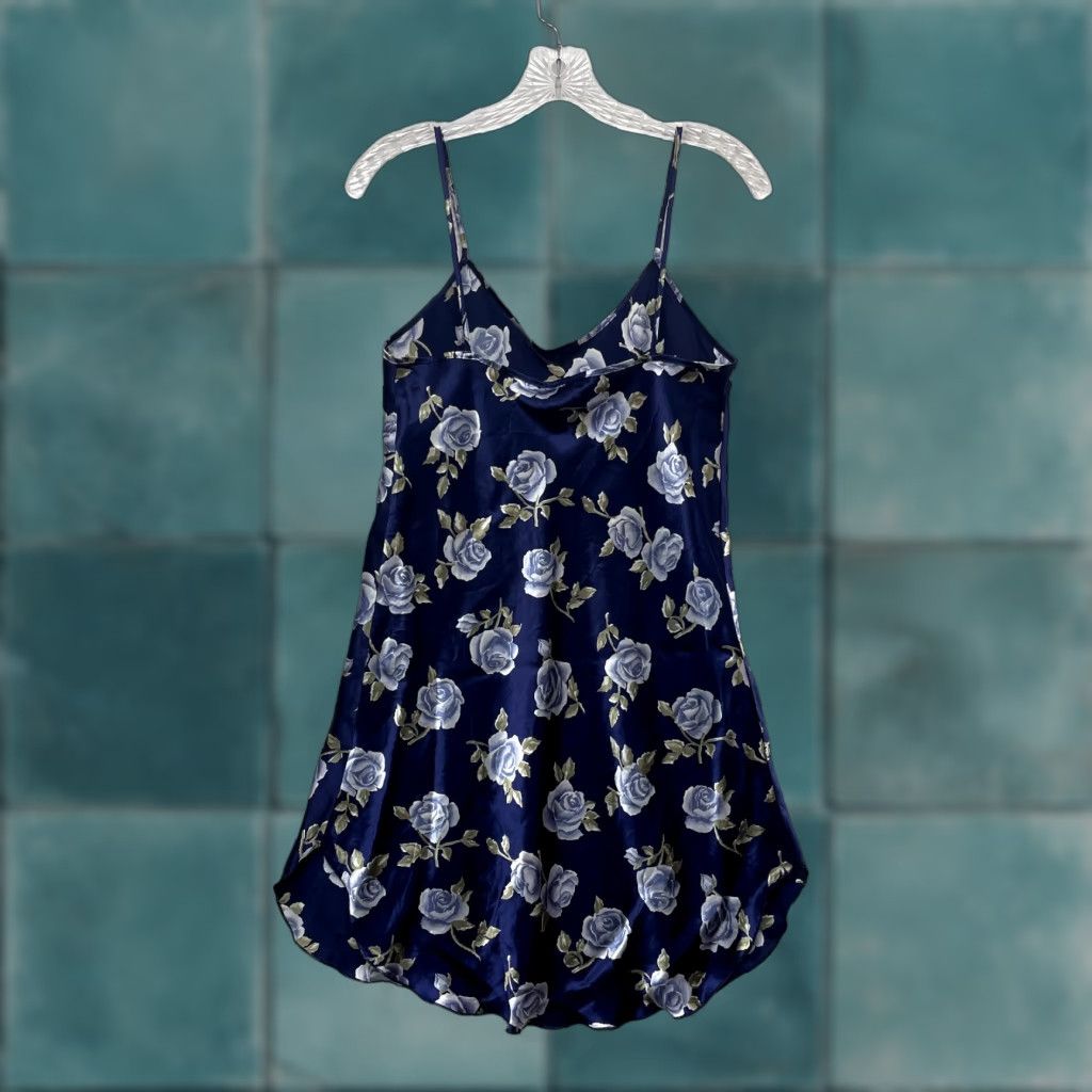 Vintage VINTAGE 90s Slip Dress Blue Satin Rose Floral Chemise Lingerie Sussan Womens Small Medium Size S / US 4 / IT 40 - 1 Thumbnail