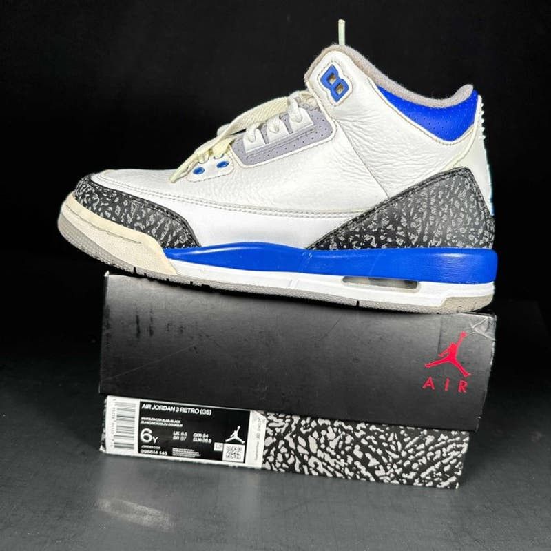 image of Air Jordan 3 Retro Gs 'racer Blue' Youth Sneakers - Size 6 in White, Men's