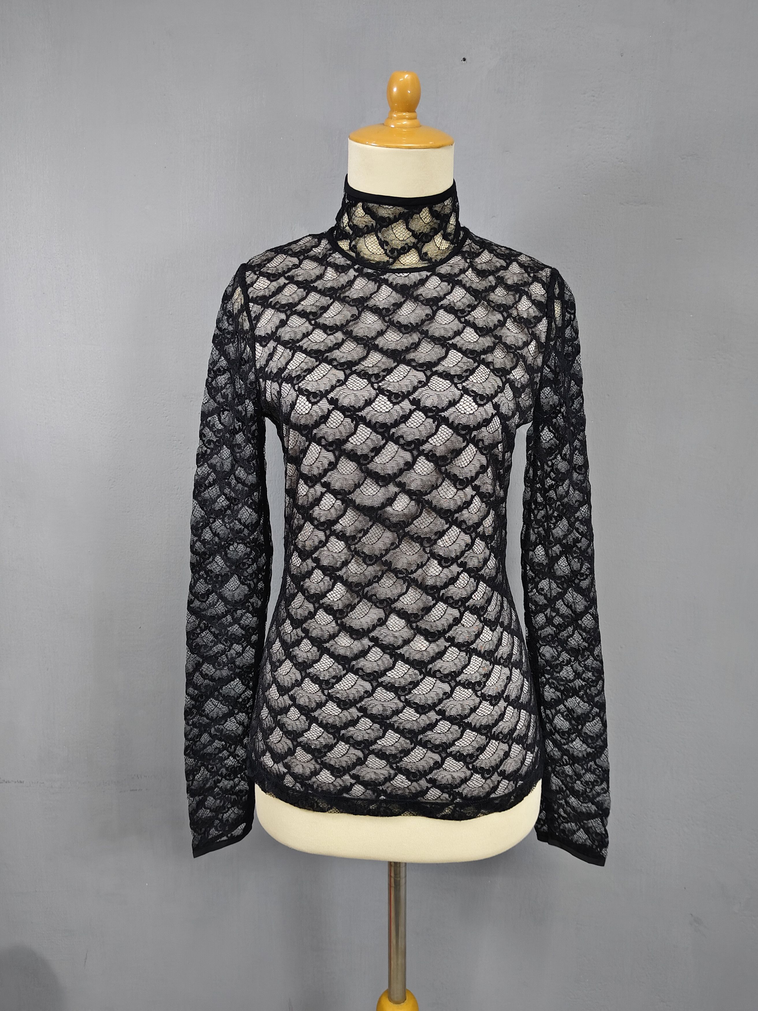 Diane von Furstenberg DVF- Gothic Coquette Dark Sheer Lace Mock Neck Top Size S / US 4 / IT 40 - 2 Thumbnail