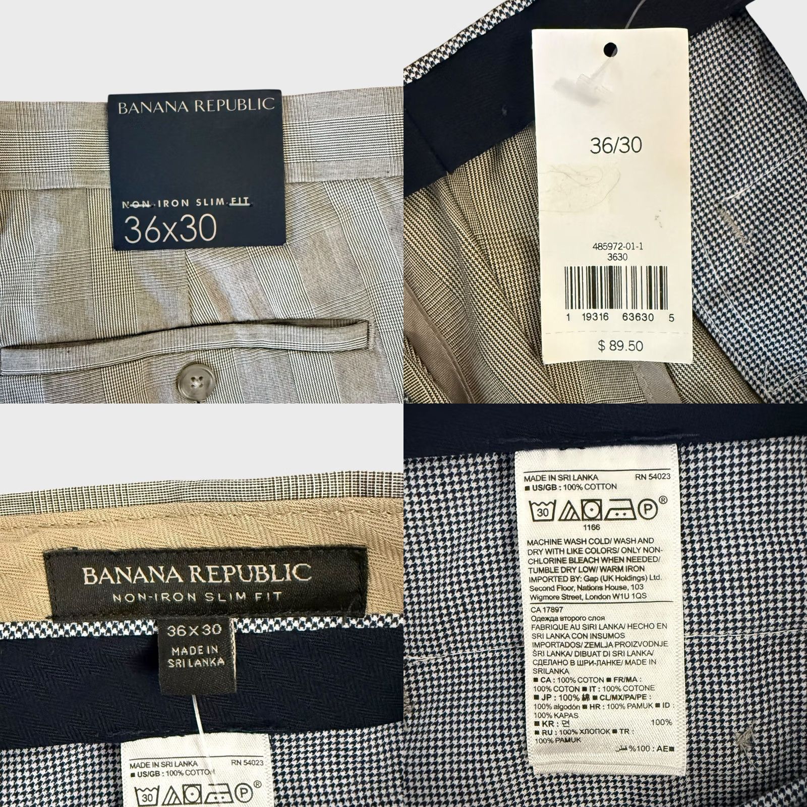 Banana Republic VINTAGE Banana Republic Glen Plaid Slim-Fit Dress Pant Taupe Mens 36X30 100% Cotton NEW Size US 36 / EU 52 - 8 Thumbnail