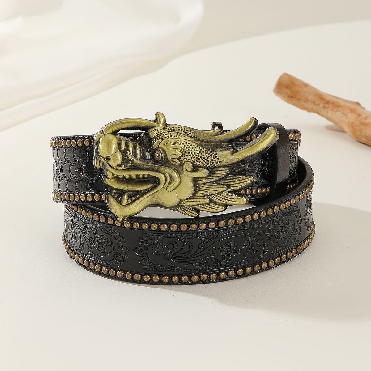 Designer Dragon Retro Vintage Belt Riveted Belts Menswear Accessories Size ONE SIZE - 2 Thumbnail