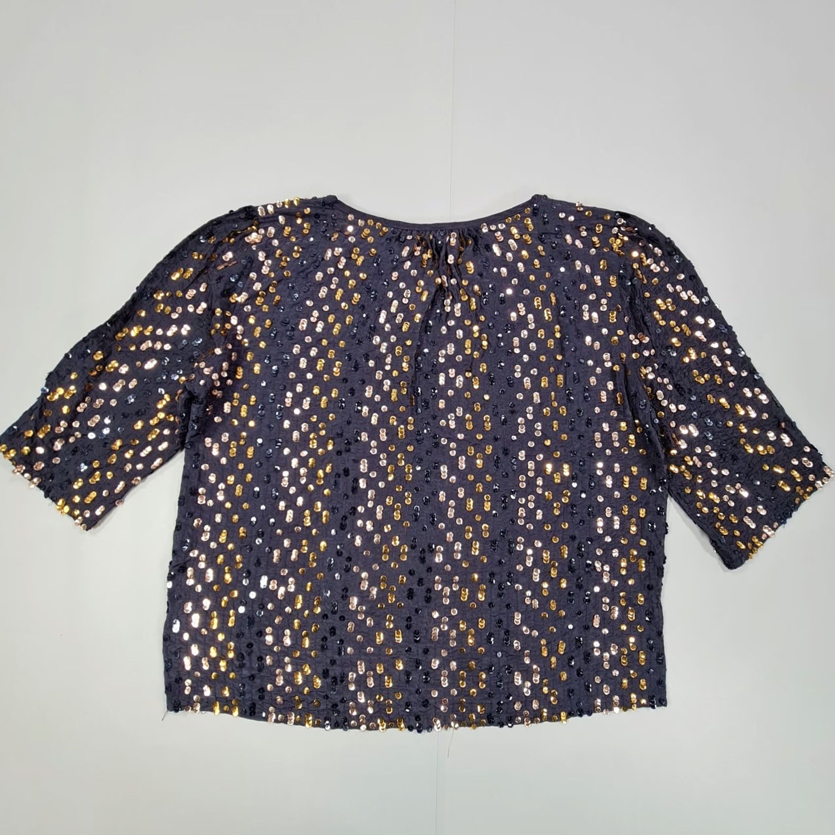 Vintage Velvet by Graham & Spencer Blouse Navy Blue XS V-Neck Sequin Short Sleeve Women's XS Blouse Velvet Sequin V-Neck Top Size XS / US 0-2 / IT 36-38 - 6 Thumbnail