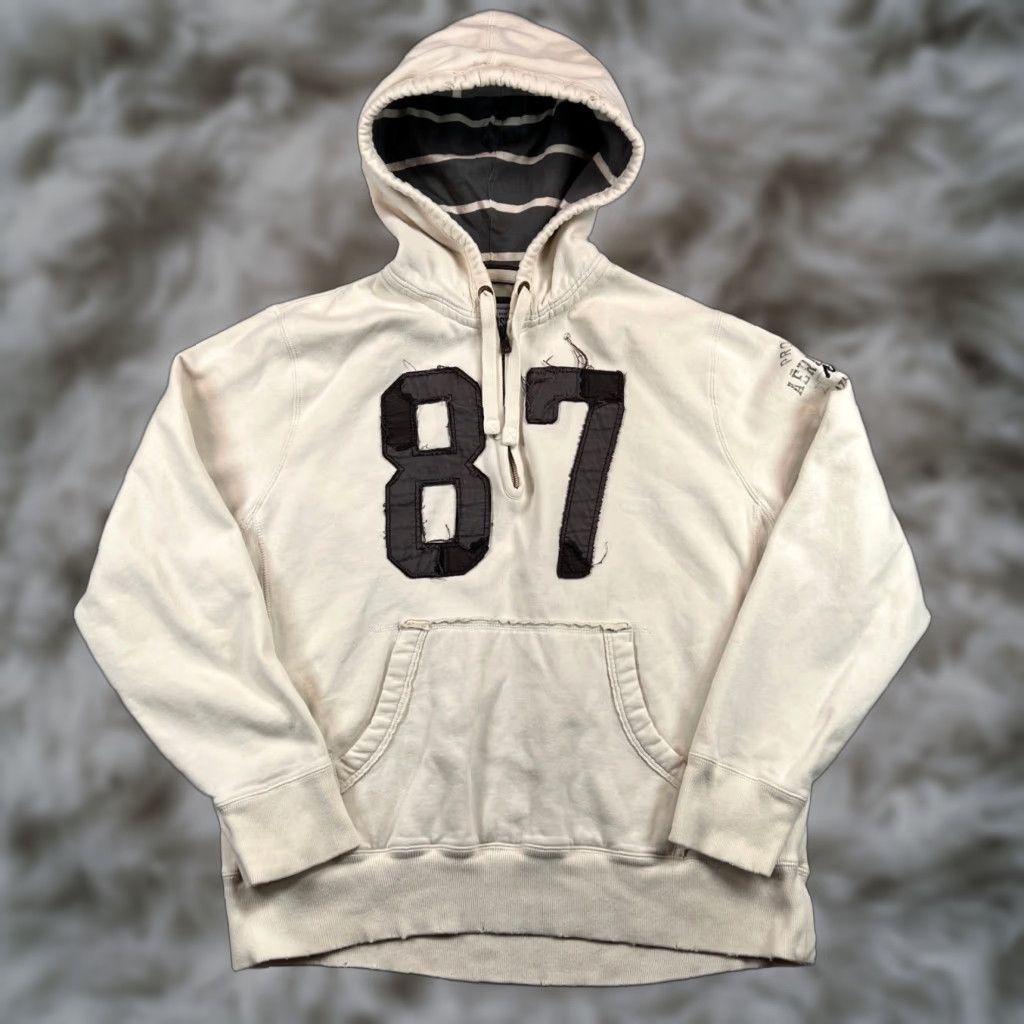 VINTAGE is not applicable; use original: Aeropostale Y2K Varsity 87 Heavy Hoodie Sweatshirt Men XL Cream Half Zip Varsity