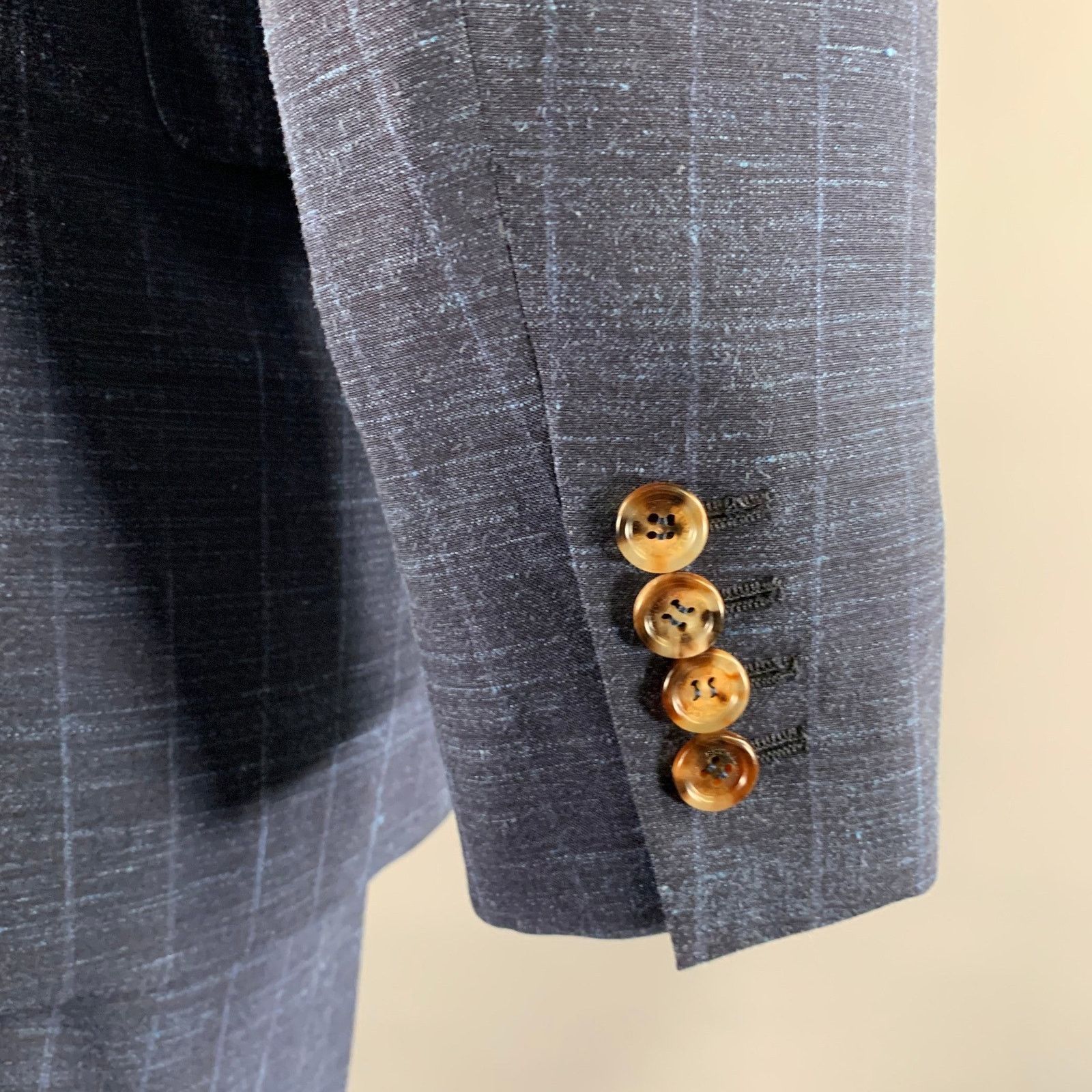 Brunello Cucinelli BRUNELLO CUCINELLI 38 Navy Window Pane Wool Blend Suit Size 38R - 5 Thumbnail