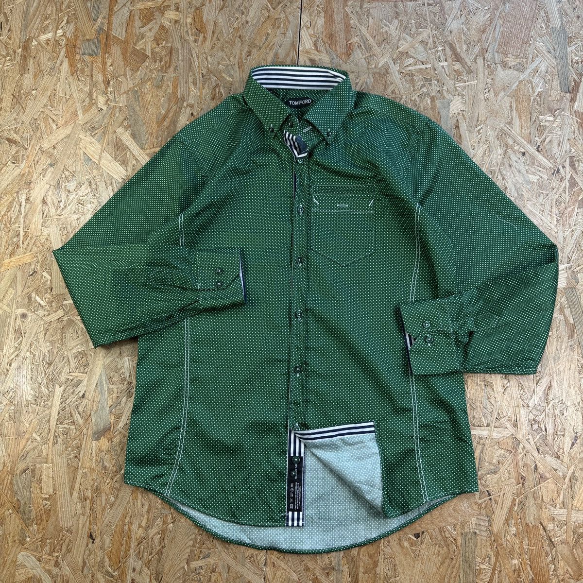 Tom Ford Tom Ford Polka Dot Cotton Shirt Luxury Designer Green Button Size US M / EU 48-50 / 2 - 5 Thumbnail