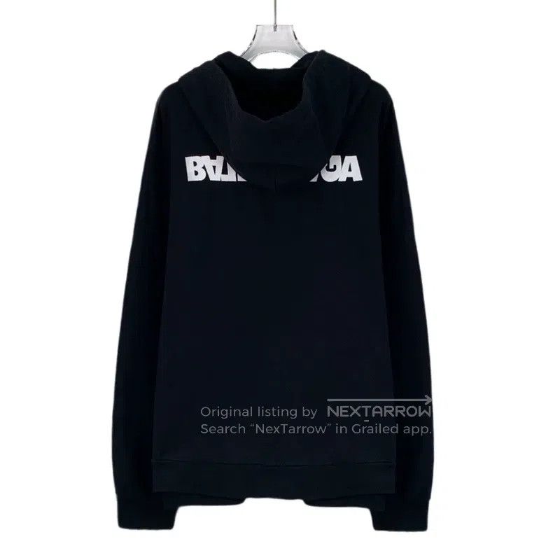 Balenciaga Balenciaga Black Logo Letter Printed Cotton Hooded Long Sl Size US L / EU 52-54 / 3 - 2 Thumbnail