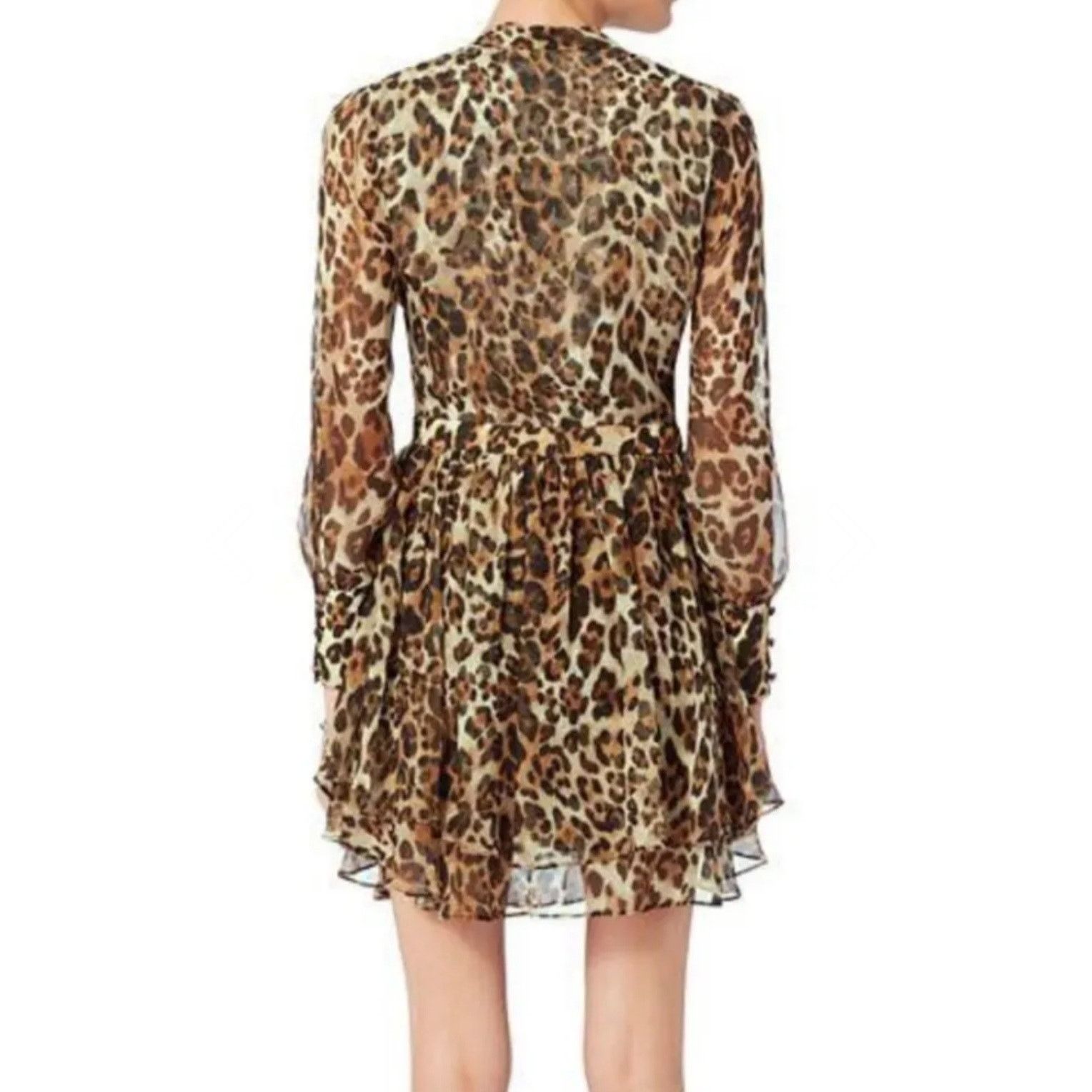 INTERMIX Intermix cheetah print sheer ruffled long sleeve dress Size S / US 4 / IT 40 - 2 Thumbnail
