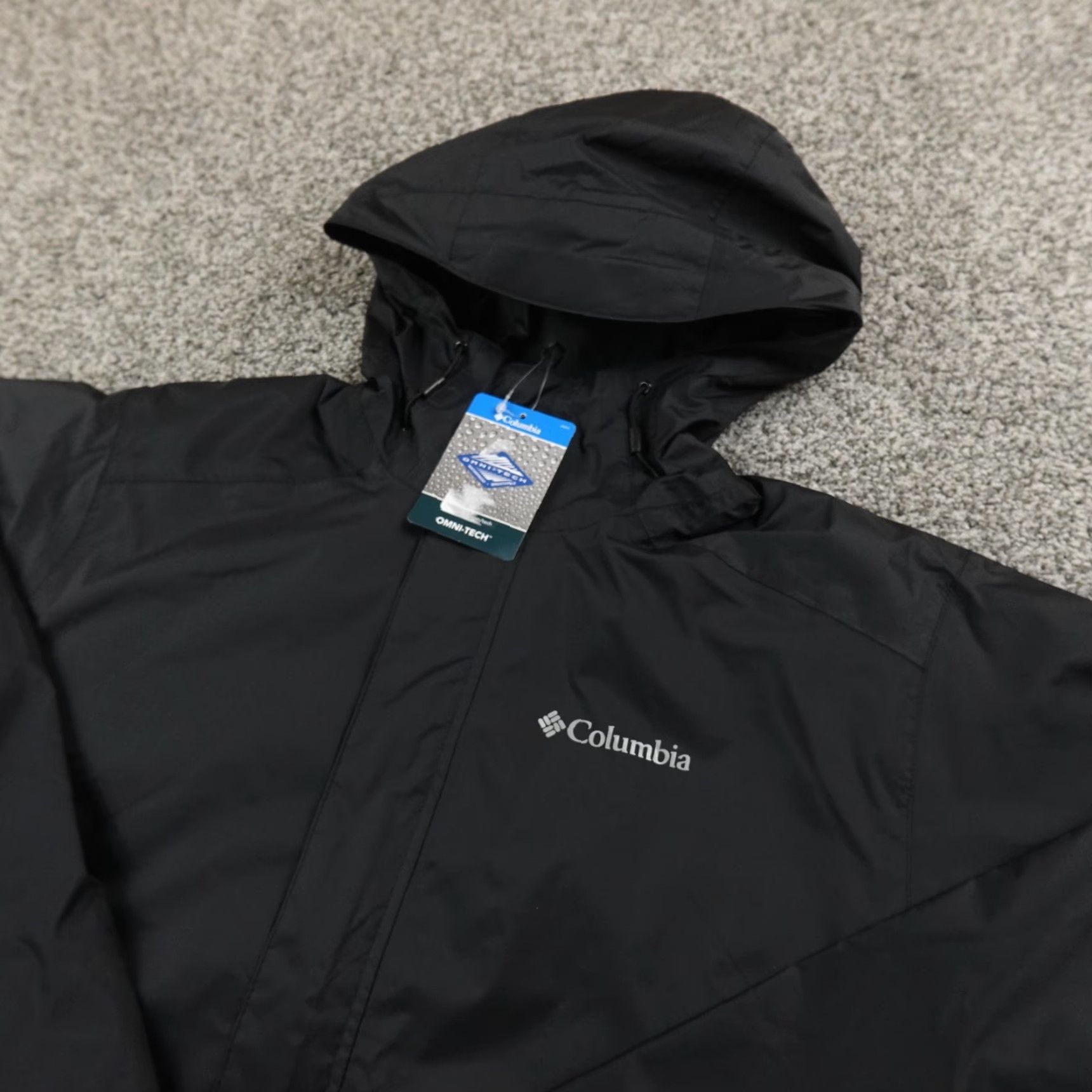 Rains Columbia Poncho Jacket Mens 2XS Black Omni-Tech Wind Rain Coat Hooded Waterproof Rain Coat Size US XXS / EU 40 - 2 Thumbnail