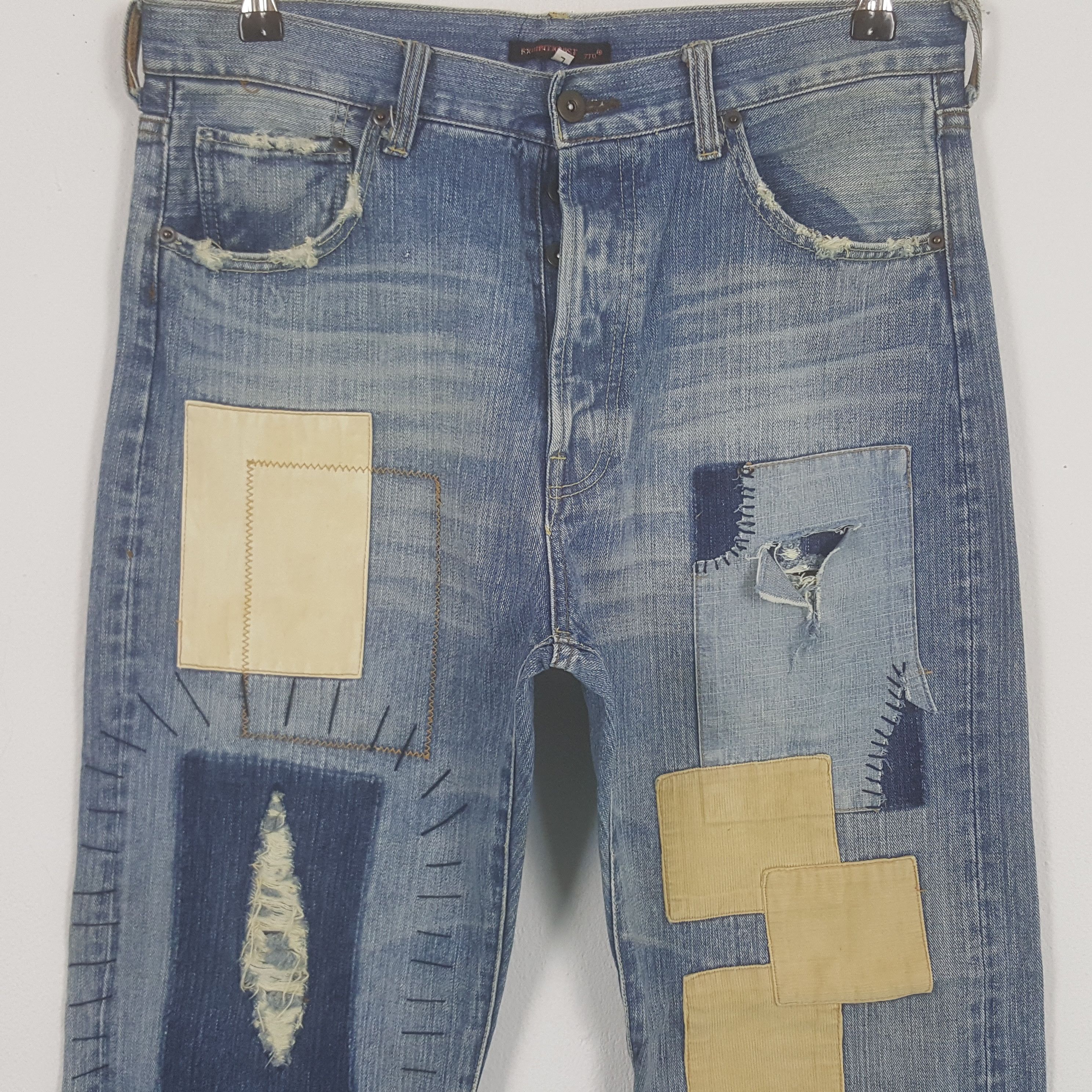 Designer × Japanese Brand × Vintage Vintage Exribitionist Patchwork Design Denim Jeans Size US 32 / EU 48 - 2 Thumbnail