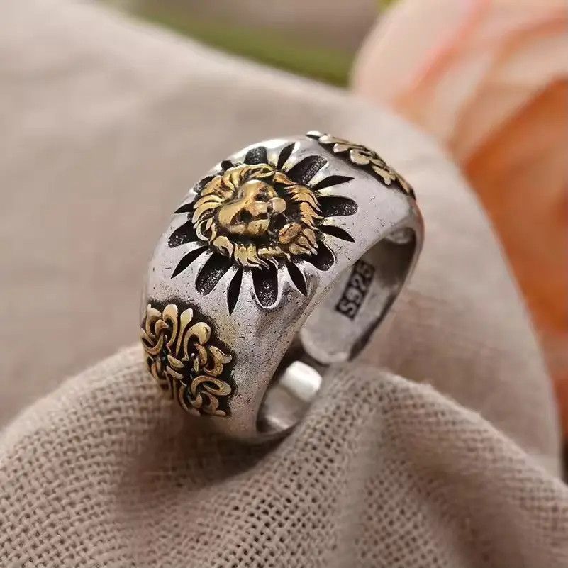 Jewelry × Vintage Vintage Lion Animal Design Thai Silver Ring Size ONE SIZE - 2 Thumbnail