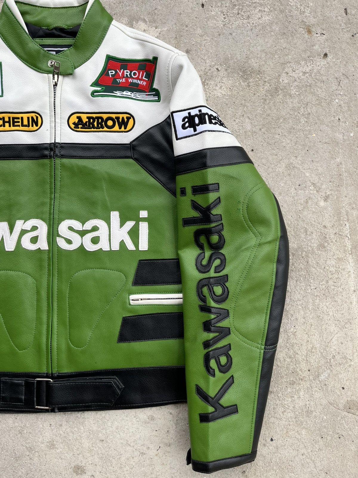 Japanese Brand Kawasaki Vintage Eco Leather PVC Motorcycle Racing Jacket Size US S / EU 44-46 / 1 - 3 Thumbnail