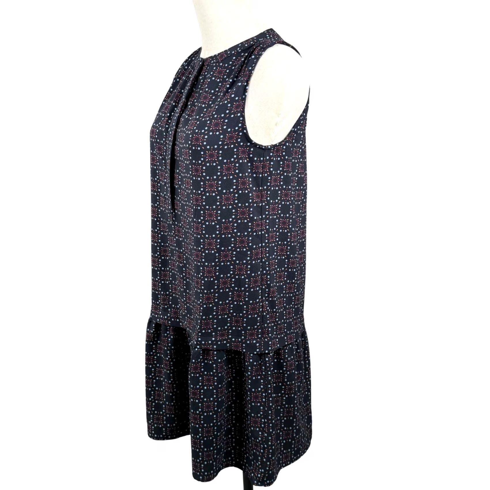 Loft VINTAGE LOFT Womens S Sleeveless Dress Geometric Tile Print Drop Waist Ruffle Boho Mod Size S / US 4 / IT 40 - 3 Thumbnail