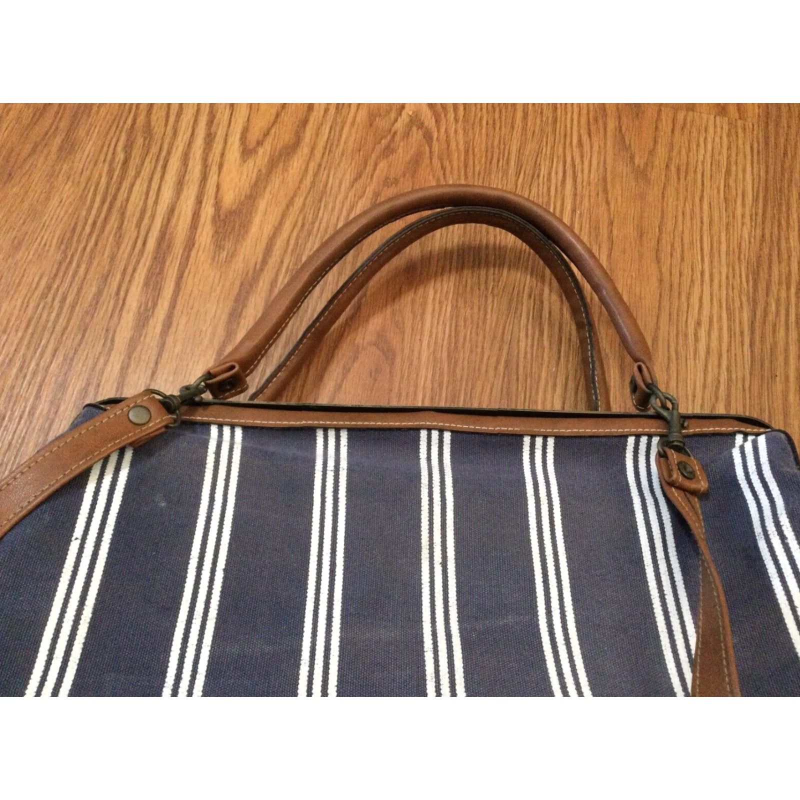 Vintage VINTAGE Dover Bag Oversize Tote Shoulder Blue Striped Handle or Shoulder Women 1970s Art Nouveau Mix Materials Blue Womens Bag Size ONE SIZE - 3 Thumbnail