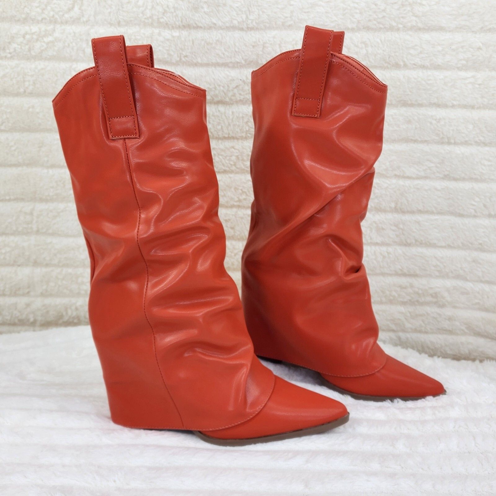 Other Humbled Orange Skirted Fold Over Western Cowgirl Boots (US S Size US 5.5 / IT 35.5 - 3 Thumbnail