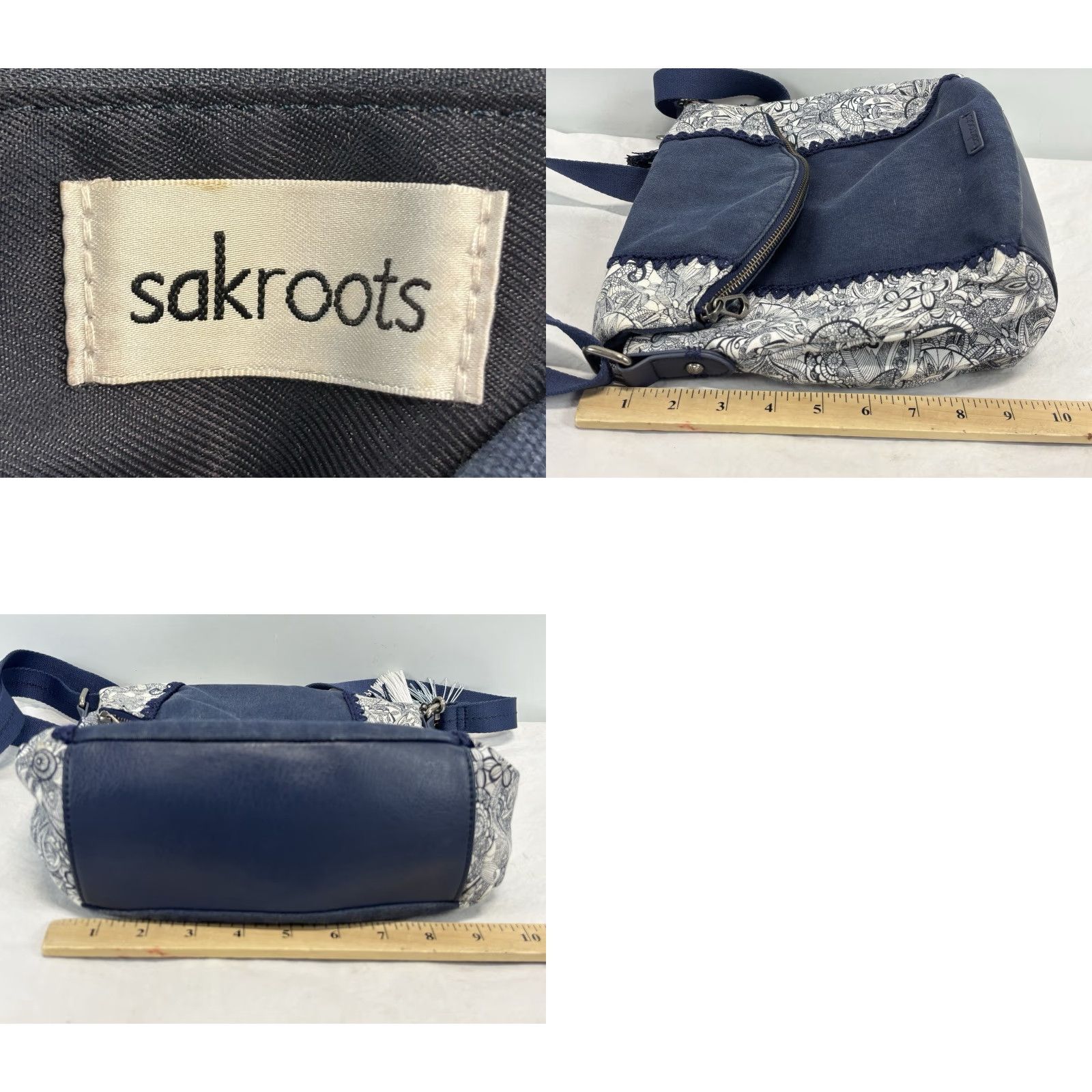 Vintage SAKROOTS Crossbody Bag Charm Blue White Owl Tassel Size ONE SIZE - 8 Thumbnail