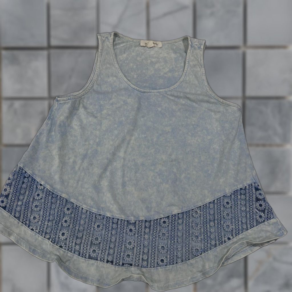Vintage Painted Threads Tank L Blue Floral Tunic Scoop Neck 100% Cotton Boho Prairie Size L / US 10 / IT 46 - 1 Thumbnail