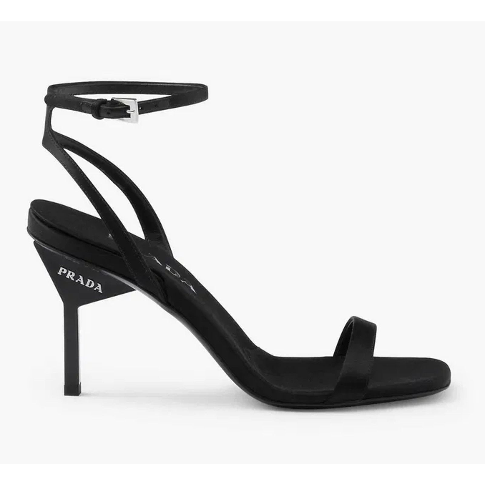 Prada Prada 85mm Black Satin Logo Geometric Heel Sandal 39 Size US 9 / IT 39 - 1 Thumbnail
