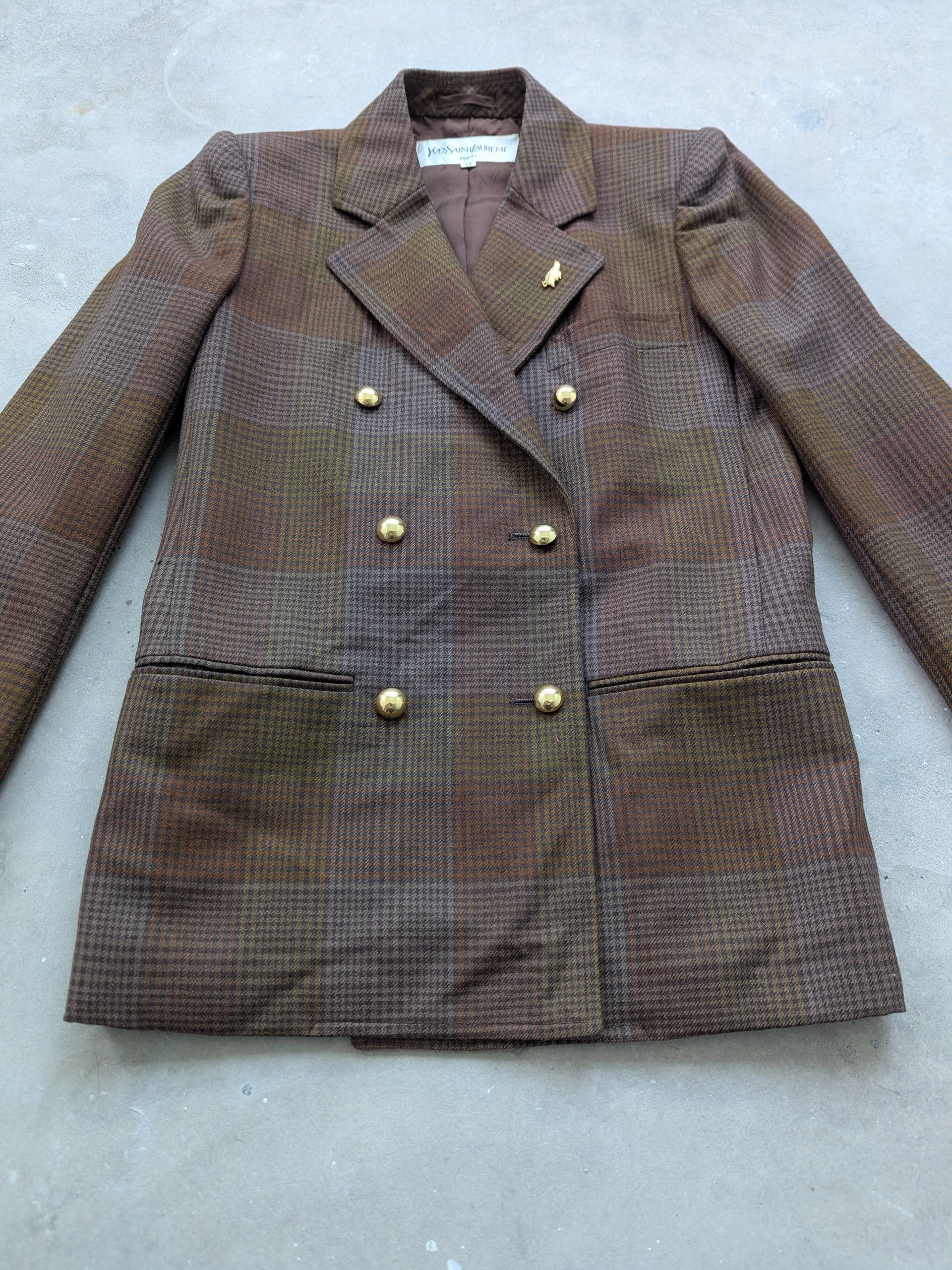 Designer × Yves Saint Laurent Vintage Yves Saint Laurent Wool Blazer Checkered Size M / US 6-8 / IT 42-44 - 6 Thumbnail