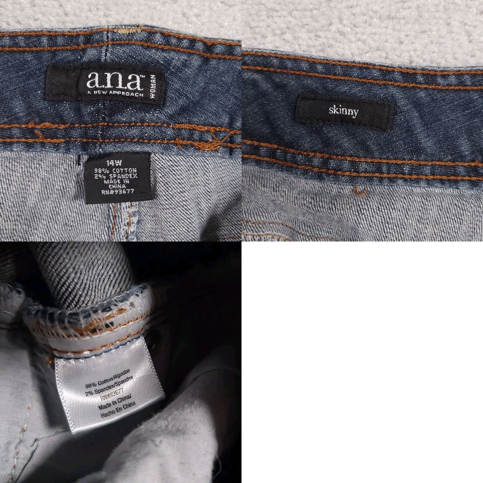 Denime A.N.A. Skinny Denim Jeans Women's 14W Stretch Medium Wash Jeans 31in Inseam Blue 5-Pocket Regular Rise Mens? Size 24" / US 00 / IT 34 - 9 Thumbnail