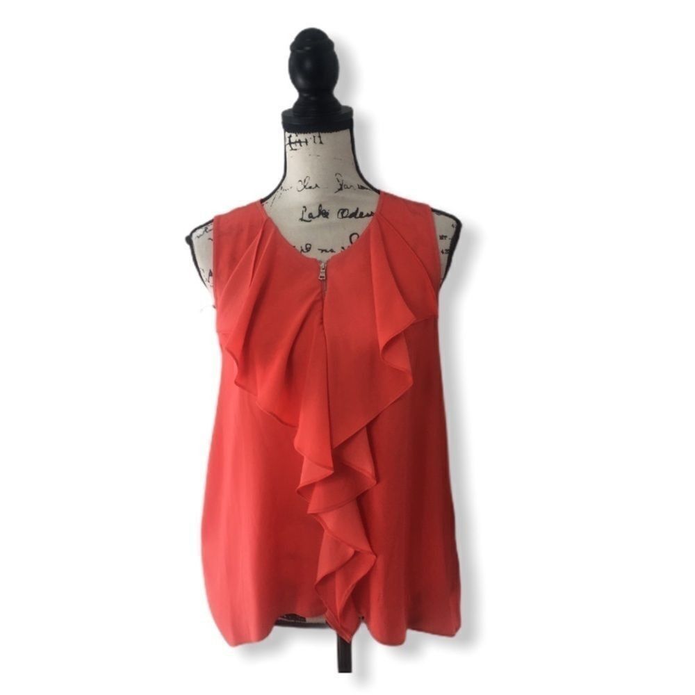 Bcbgmaxazria BCBGMAXAZRIA Steacy Ruffle Tank Top Coral Orange Zip Front S Size XS / US 0-2 / IT 36-38 - 2 Thumbnail