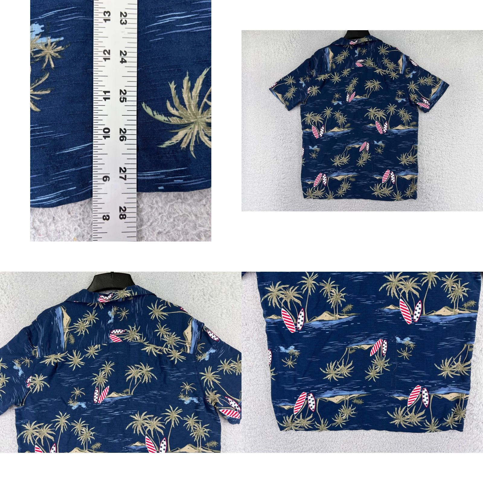 George George Shirt Mens Large Blue American Flag Surf Boards Palm Island 100% Rayon Size US L / EU 52-54 / 3 - 9 Thumbnail