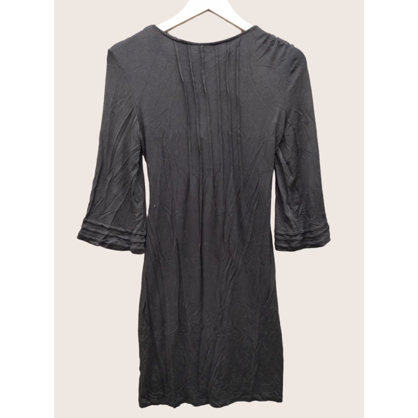 Vintage NY&Co Tunic Dress XS V-Neck 3/4 Bell Sleeve Ribbon Tie Rhinestone Black Spandex Rayon Stretch Knee Length Women's Size XS / US 0-2 / IT 36-38 - 1 Thumbnail