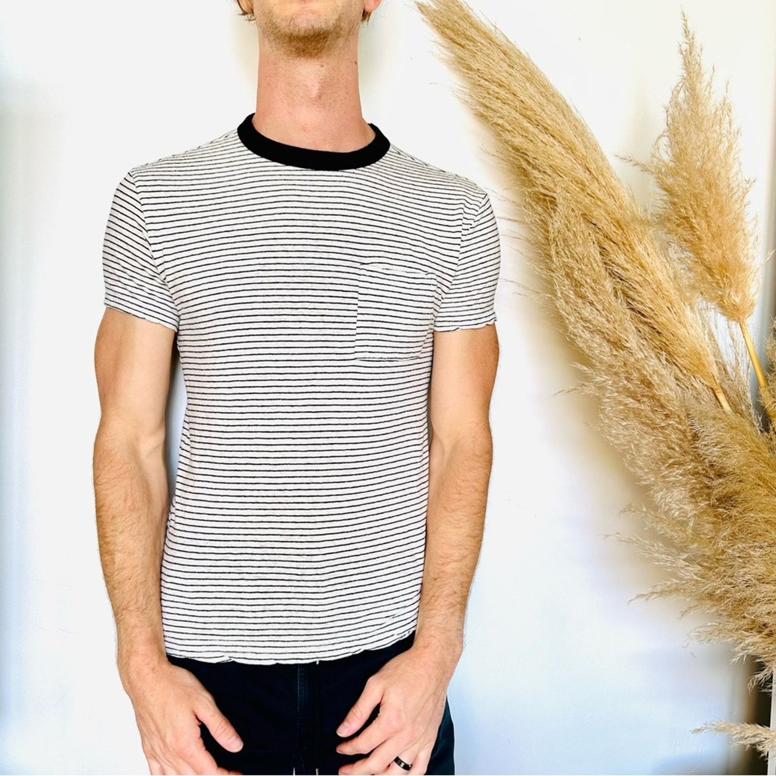 Target Basics GOODFELLOW White Black Striped Hemp Short Sleeve Tee Shirt Size US S / EU 44-46 / 1 - 1 Thumbnail
