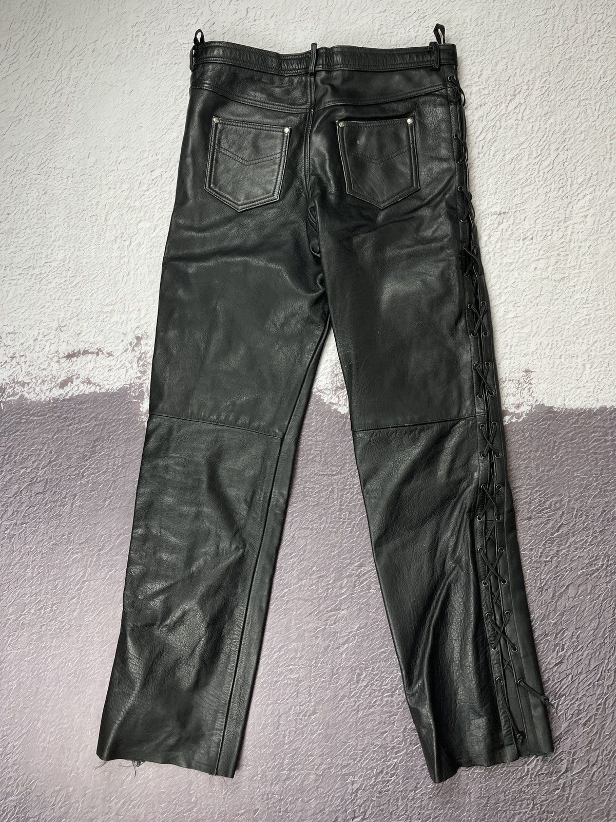 Leather Vintage Genuine Leather black motorcycle pants Versace style Size US 34 / EU 50 - 3 Thumbnail