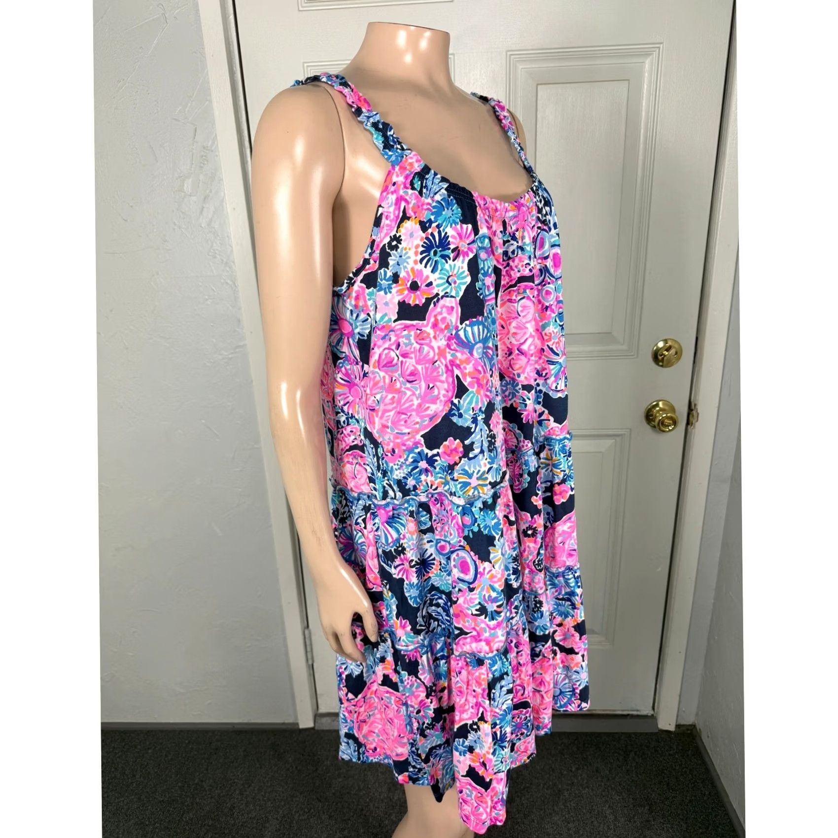 Lilly Pulitzer Lilly Pulitzer Loro Swing Women's Dress Floral Sleeveless Knit Cotton M Blue Short A-Line Beach Casual pull over Shirt? Size M / US 6-8 / IT 42-44 - 5 Thumbnail