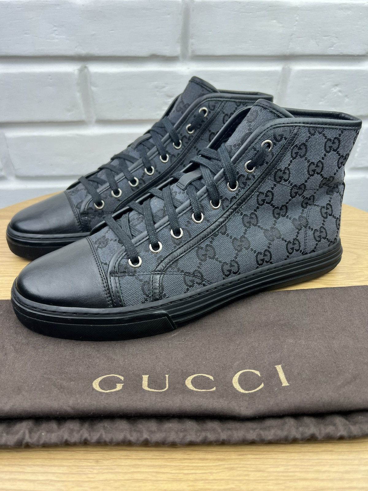 Gucci GUCCI Sneakers Hi Top Leather Shoes BROOKLYN GG Monogram Size US 7.5 / EU 40-41 - 1 Thumbnail