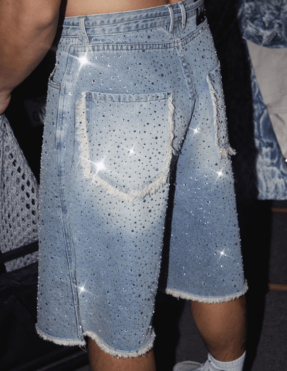 Jean Light Blue Rhinestone Embellished Jorts Size US 32 / EU 48 - 8 Thumbnail