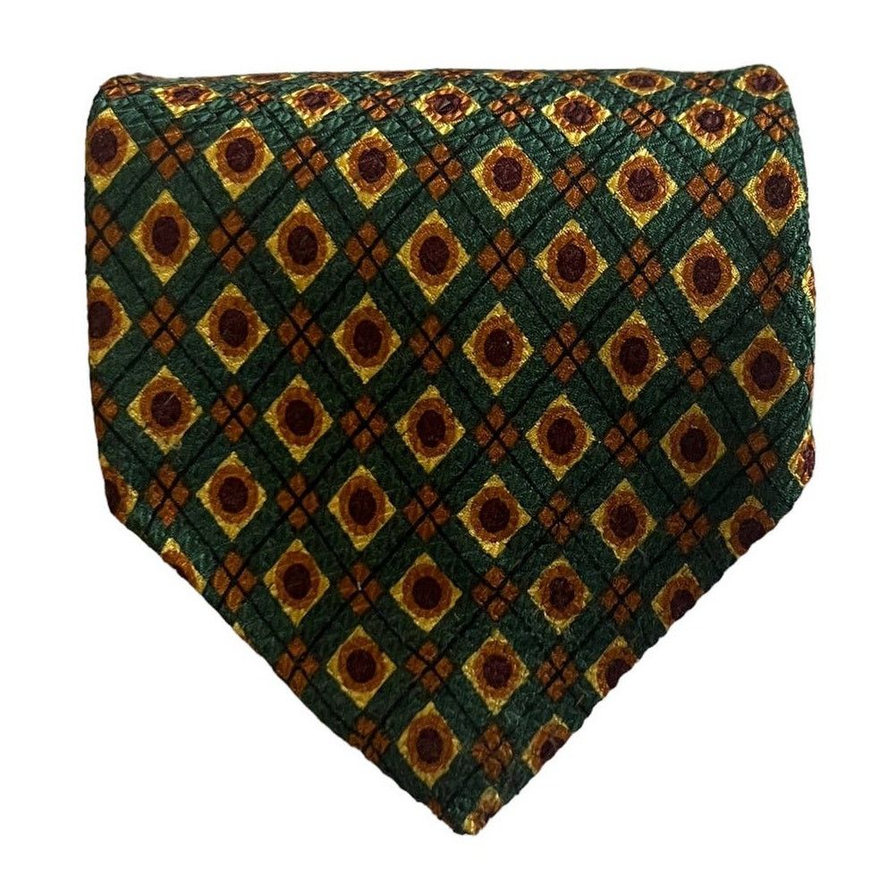 Aquascutum Aquascutum Green Brown Tan Diamond Geometric Silk Tie Size ONE SIZE - 2 Thumbnail