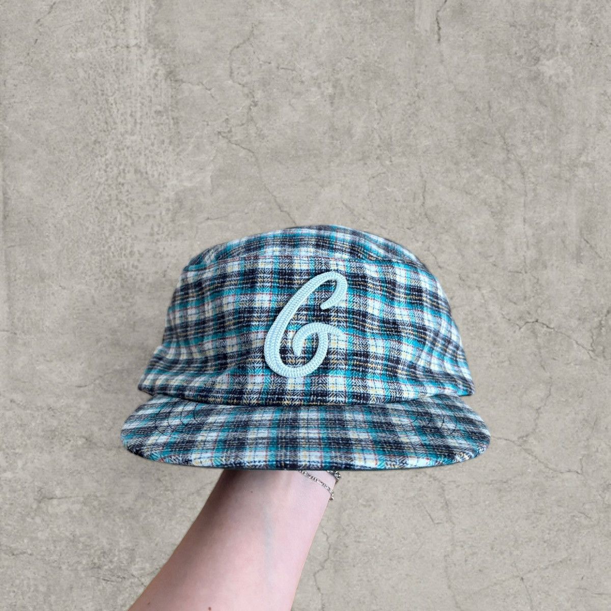 Japanese Brand Cool vintage style flat cap, blue black plaid hat. One size Size ONE SIZE - 4 Thumbnail