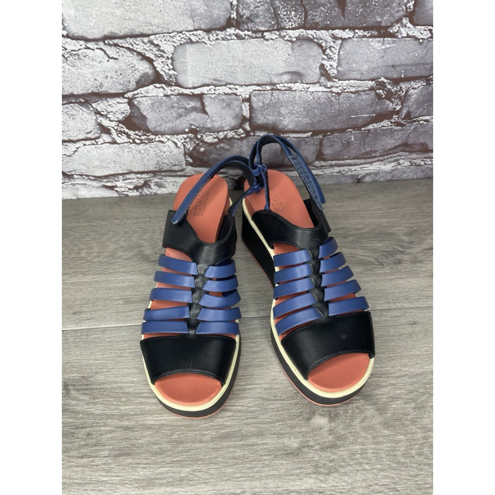 Camper Camper Tropic Black Blue Leather Ankle Strap Wedge Sandals W Size US 5.5 / IT 35.5 - 12 Thumbnail