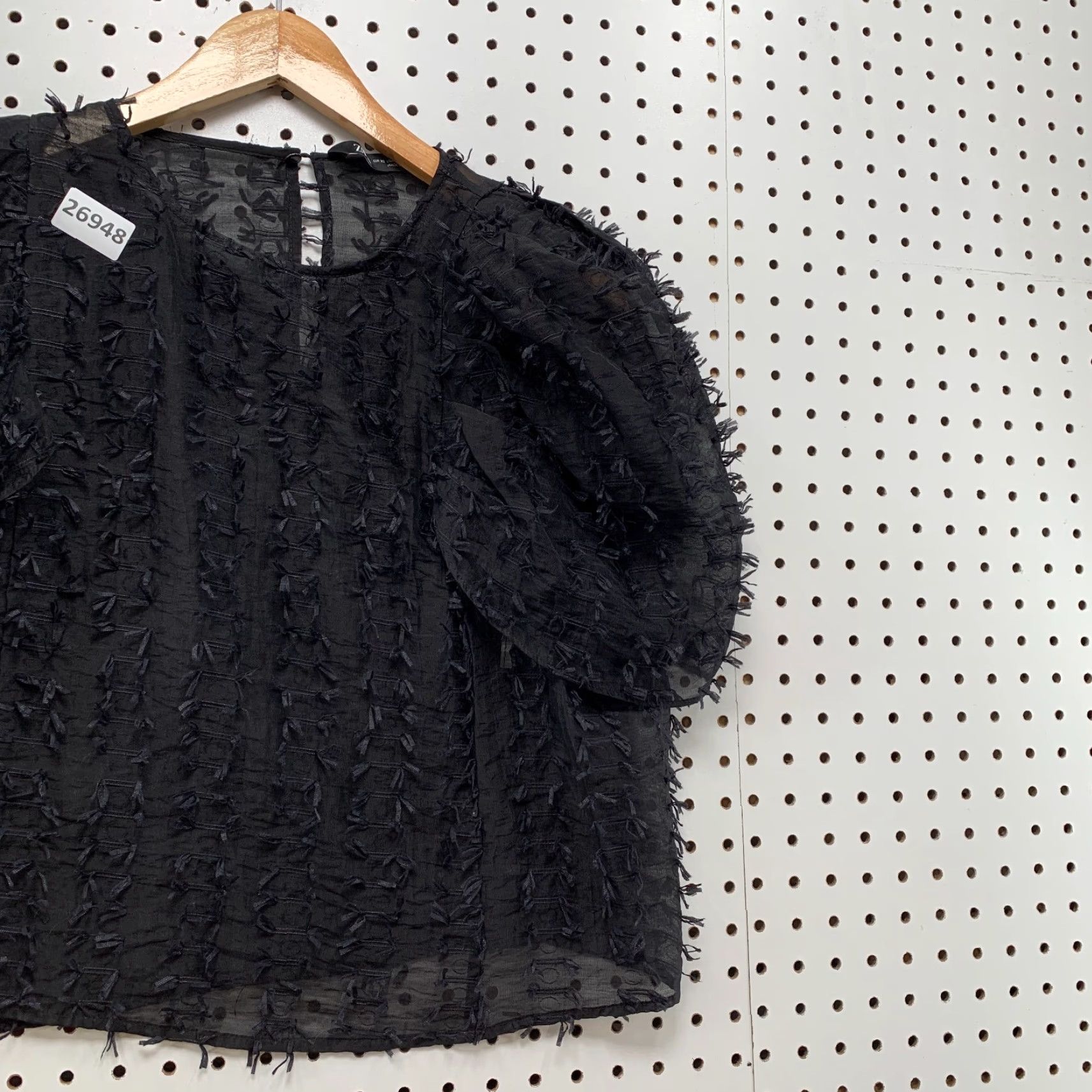 Zara Zara Top Ruffle Feathered Sheer Fluff Short Sleeve XS 20x19 Womens Size XS / US 0-2 / IT 36-38 - 4 Thumbnail