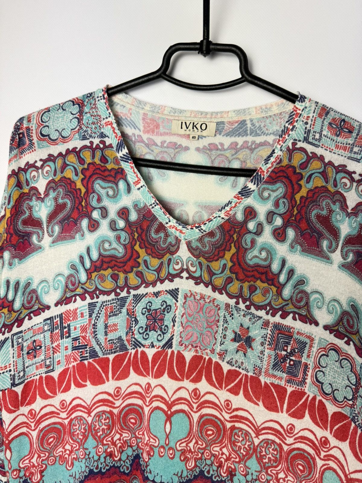 Designer Ivko Multicolor V-Neck Viscose Sweater Size S / US 4 / IT 40 - 3 Thumbnail
