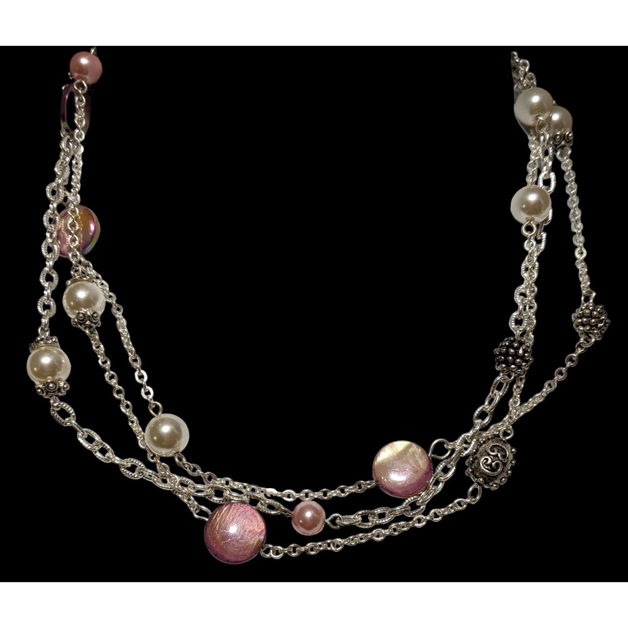 George George Silver Necklace With Pink & White Beads Size ONE SIZE - 4 Thumbnail
