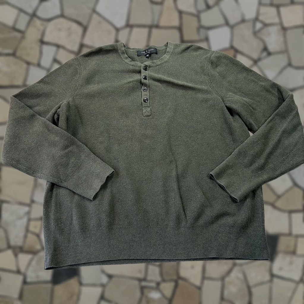 Rag & Bone Rag & Bone Sweater Mens XL Green Cotton Henley Knit Pullover Long Sleeve Size US XL / EU 56 / 4 - 1 Thumbnail