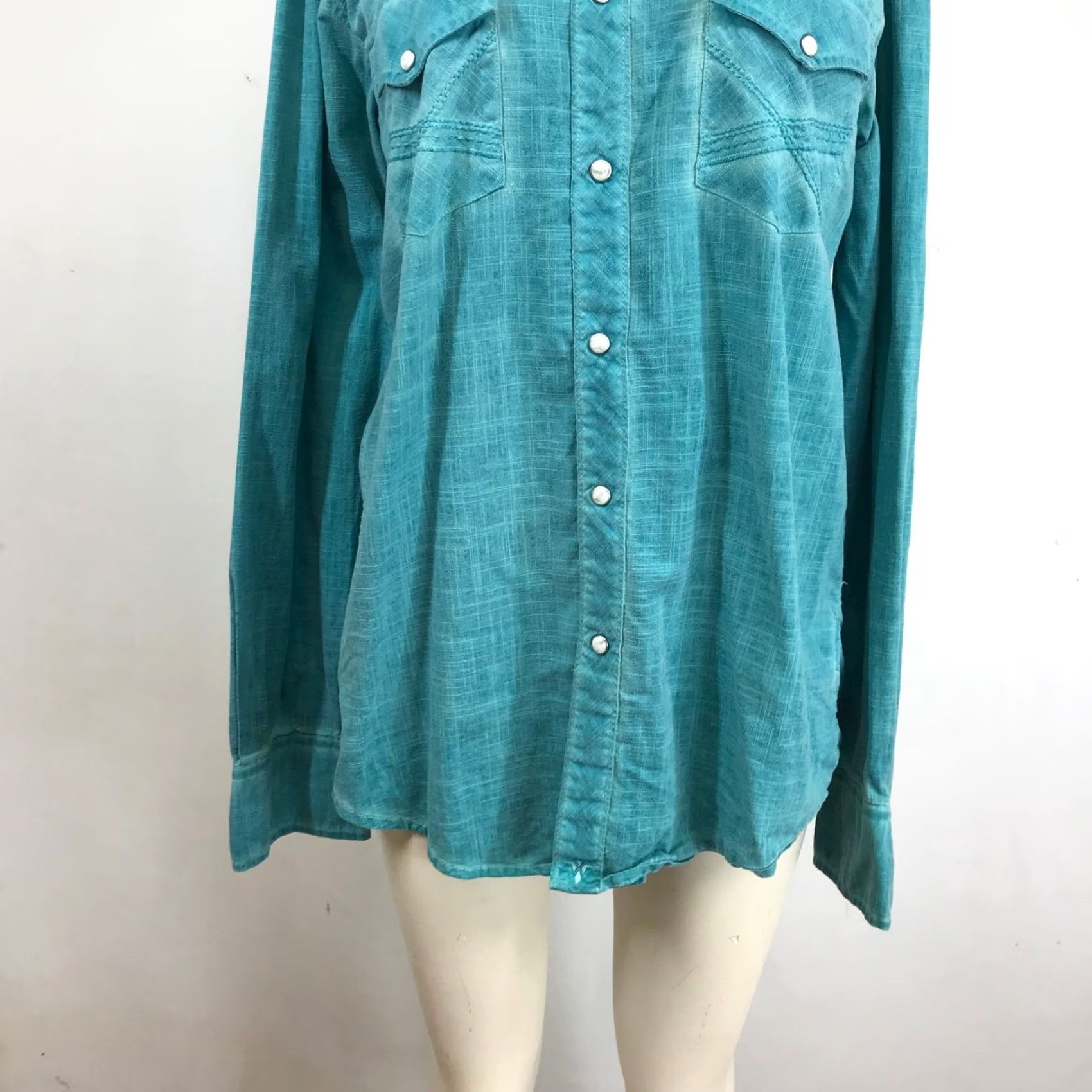 Wrangler Wrangler 20X Men's Turquoise Slub Cotton Western Snap Shirt Medium Size US M / EU 48-50 / 2 - 3 Thumbnail