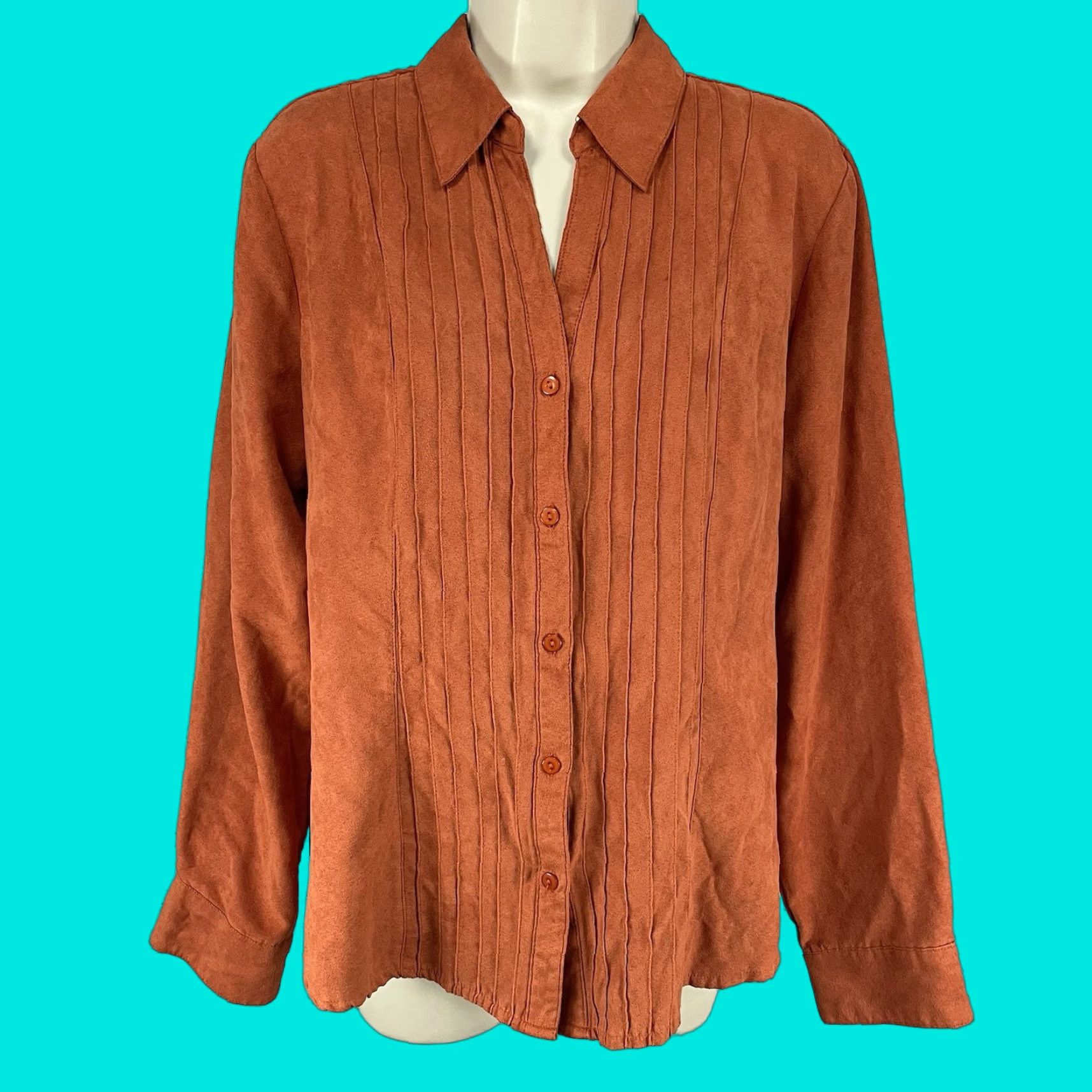 Vintage Lemon Grass Orange Button-Up Shirt Ladies L Long Sleeve Collared Pleated Casual Everyday Size L / US 10 / IT 46 - 1 Thumbnail